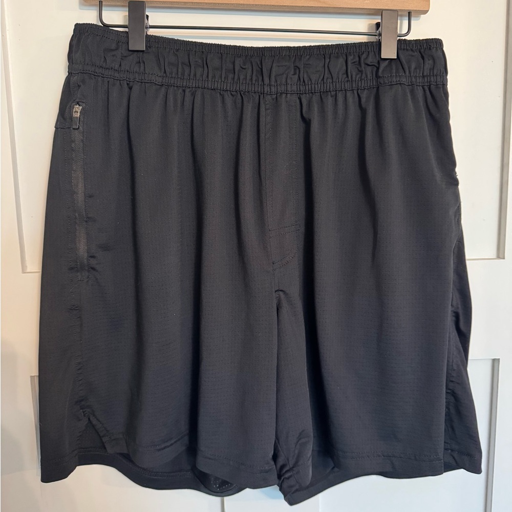 Men's Black Athletic Shorts with Elastic Waist and Zip Pocket